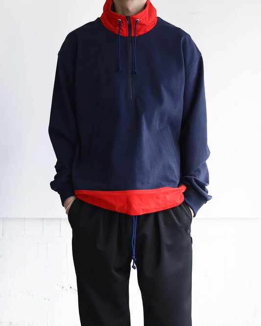 STAND COLLAR HALF ZIP SWEAT "NAVY × RED"