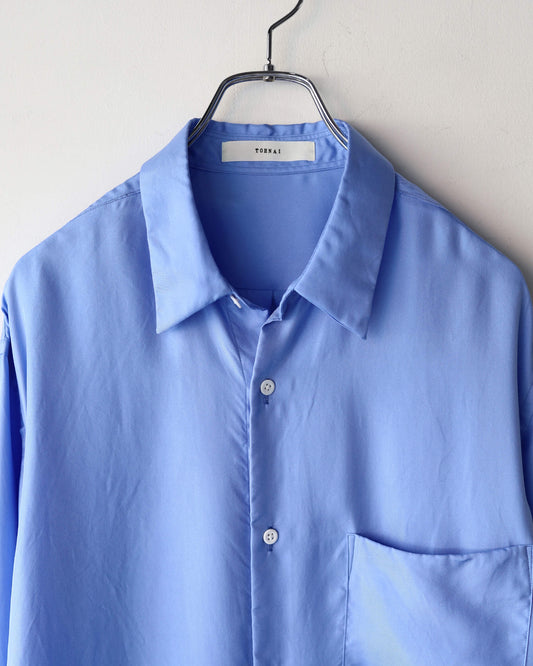 BRUSHED SILK / REGULAR COLLAR SHIRT "BLUE"