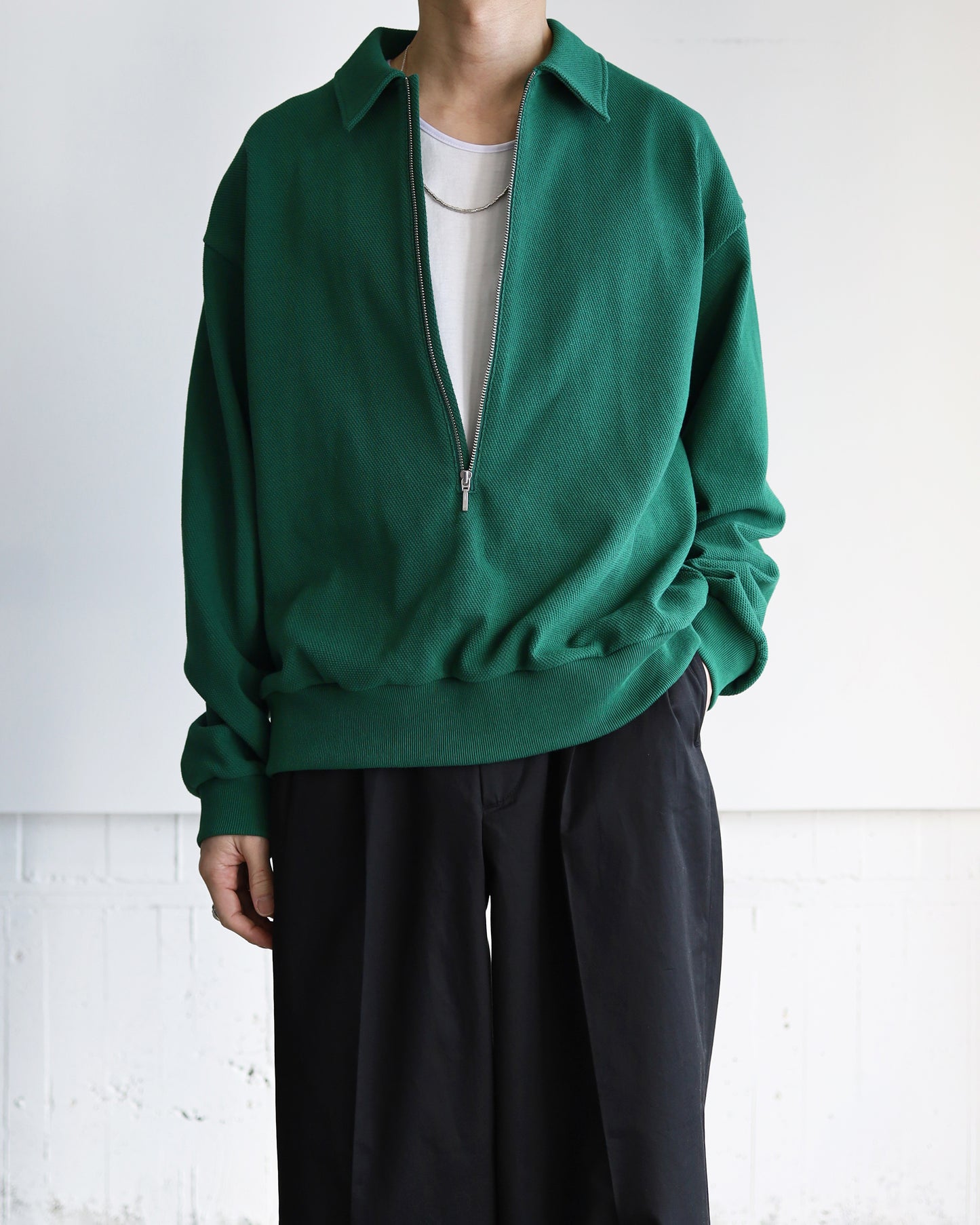 HALF ZIP PIQUE "GREEN"