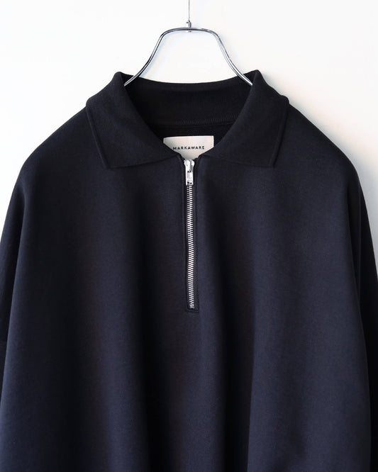 HALF ZIP POLO ORGANIC COTTON HEAVY FLEECE "BLACK"