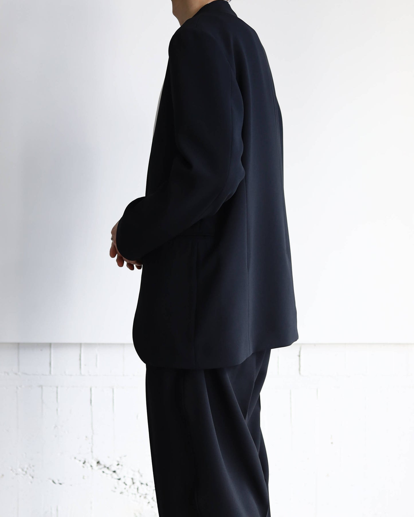 DOUBLE CLOTH NO COLLAR JACKET "BLACK"