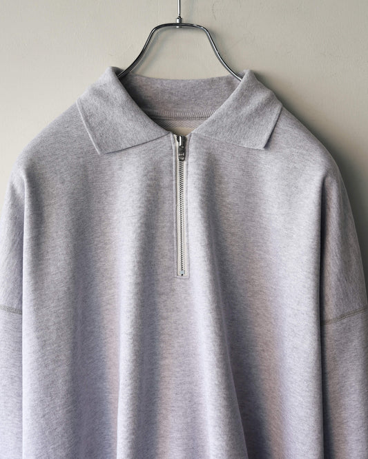HALF ZIP POLO ORGANIC COTTON HEAVY FLEECE "ASH GRAY"