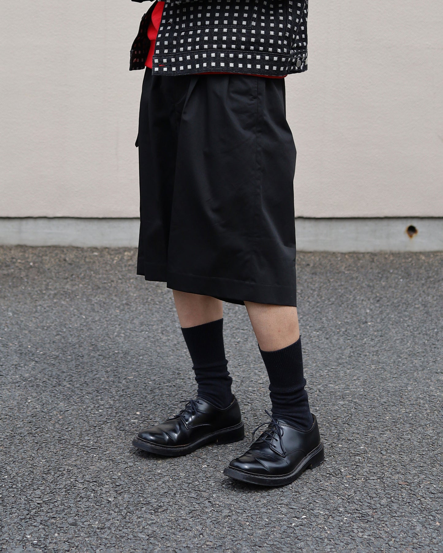 TACKED CHINO SHORTS - PLANE - WIDE "BLACK"