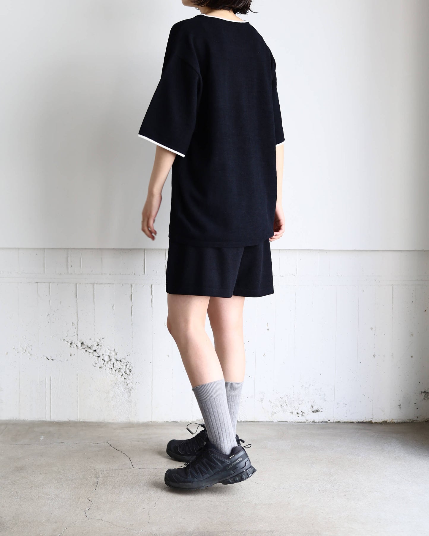 Cotton cashmere pile Marine shorts "Black"