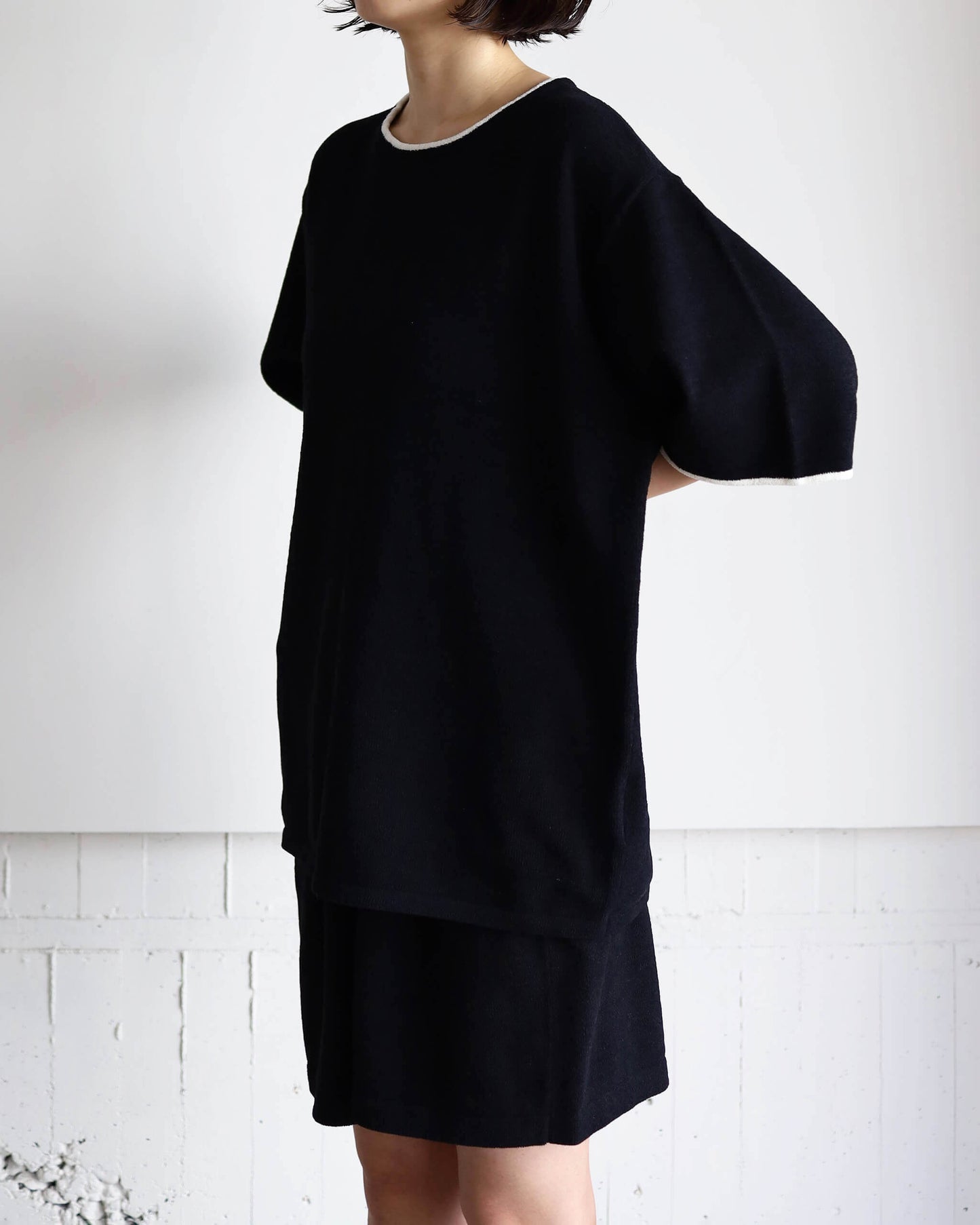 Cotton cashmere pile Half sleeve T "Black"