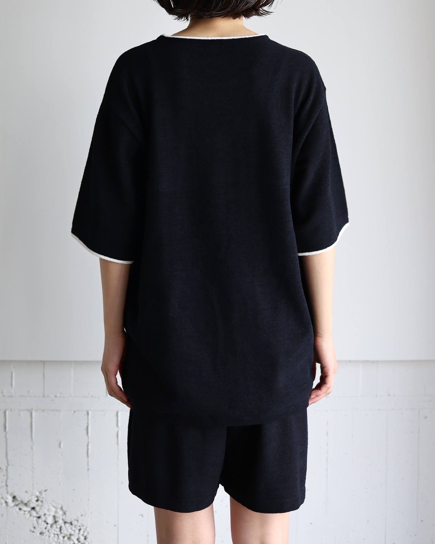 Cotton cashmere pile Half sleeve T "Black"