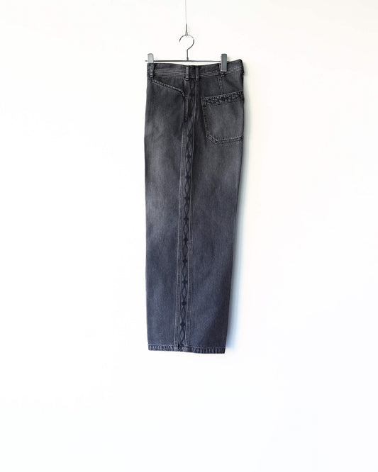 WIDE EMBROIDERY DENIM PANTS "WASHED BLACK"