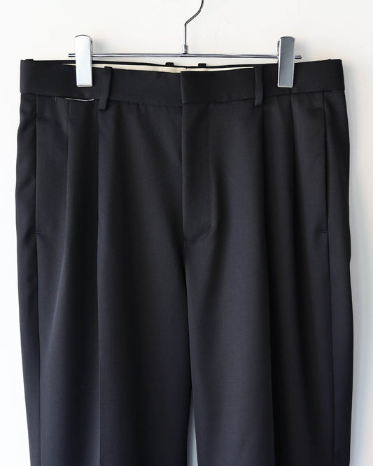 DOUBLE PLEATED STRAIGHT TROUSERS ORGANIC WOOL 2/80 GABARDINE "BLACK"