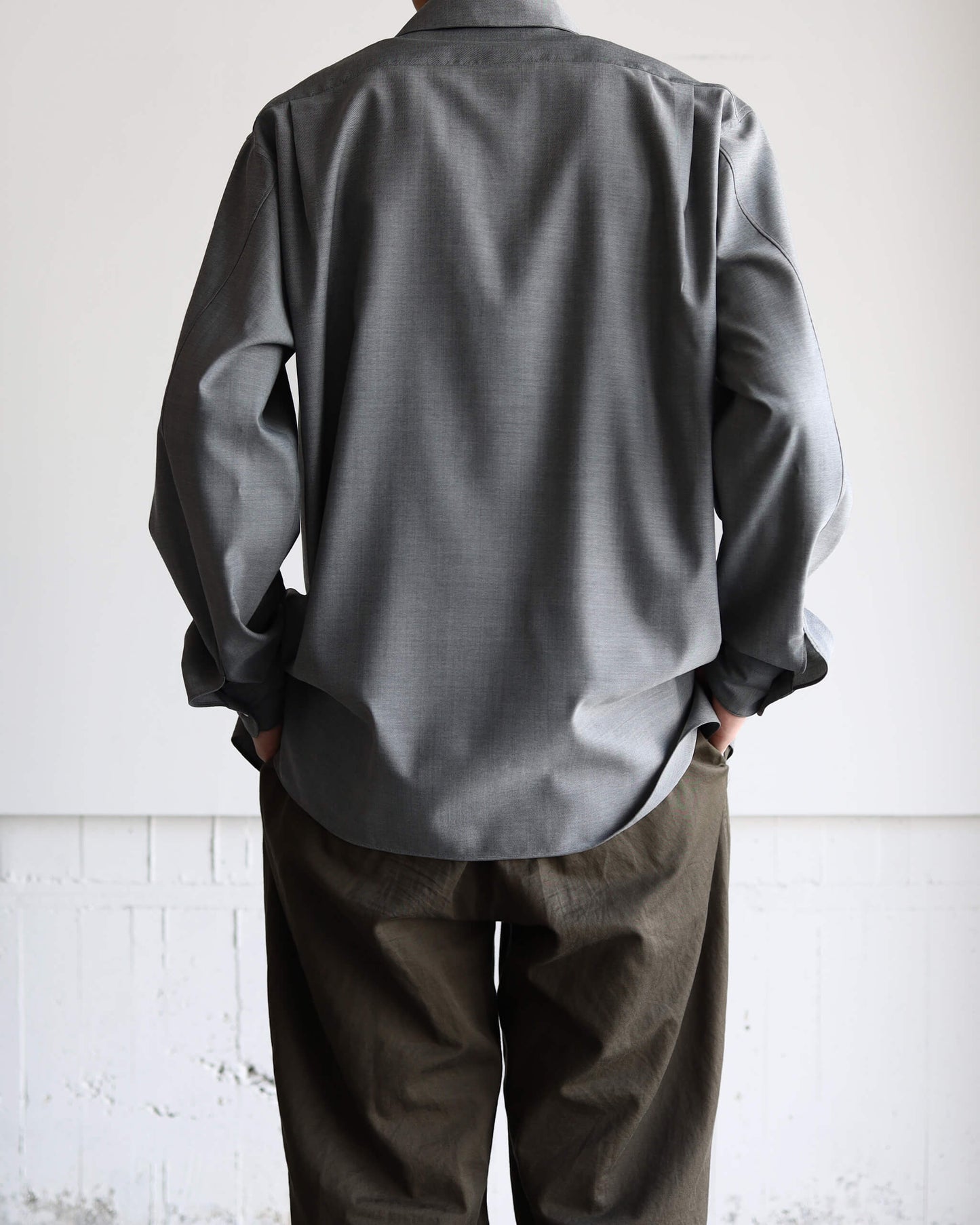 ITALIAN OPEN COLLAR SHIRT SUPER 160's WASHABLE WOOL OXFORD "GRAY"