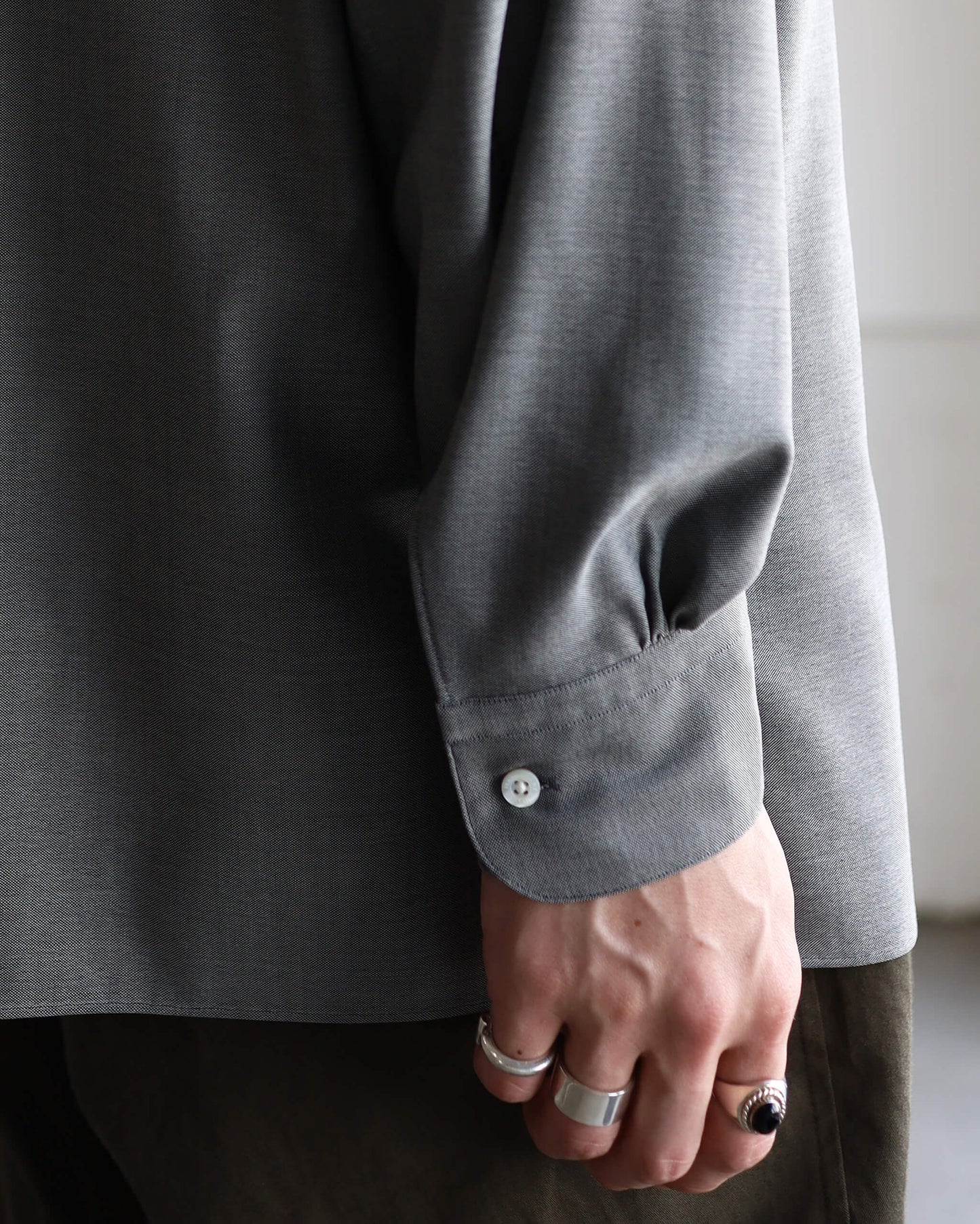 ITALIAN OPEN COLLAR SHIRT SUPER 160's WASHABLE WOOL OXFORD "GRAY"