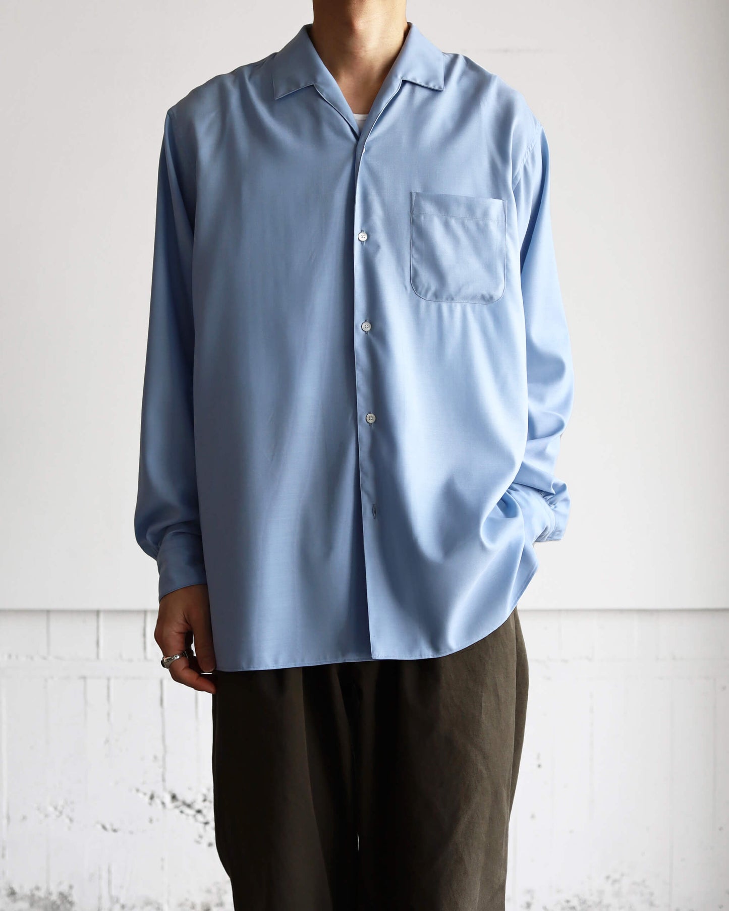 ITALIAN OPEN COLLAR SHIRT SUPER 160's WASHABLE WOOL OXFORD "SAXE"