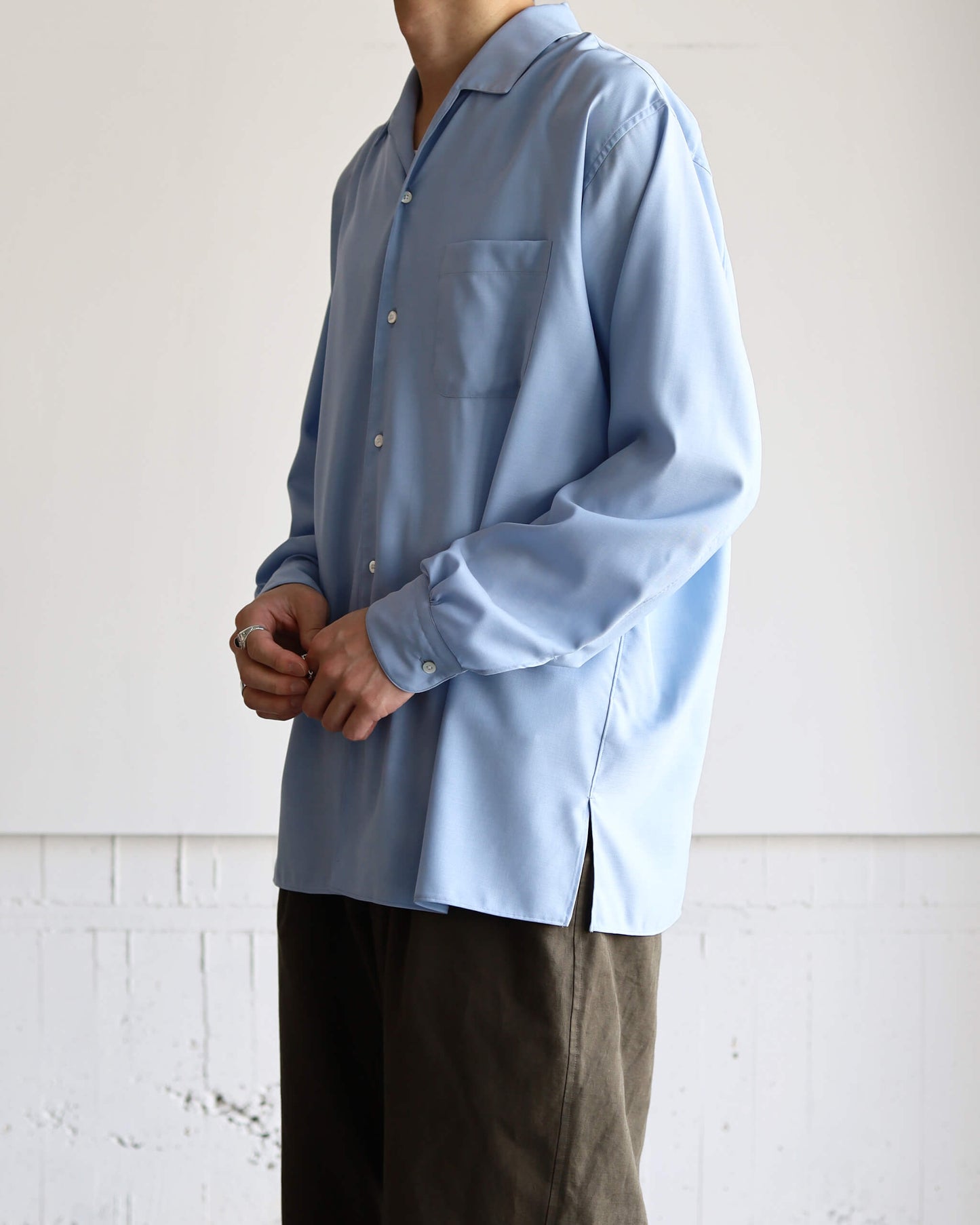 ITALIAN OPEN COLLAR SHIRT SUPER 160's WASHABLE WOOL OXFORD "SAXE"