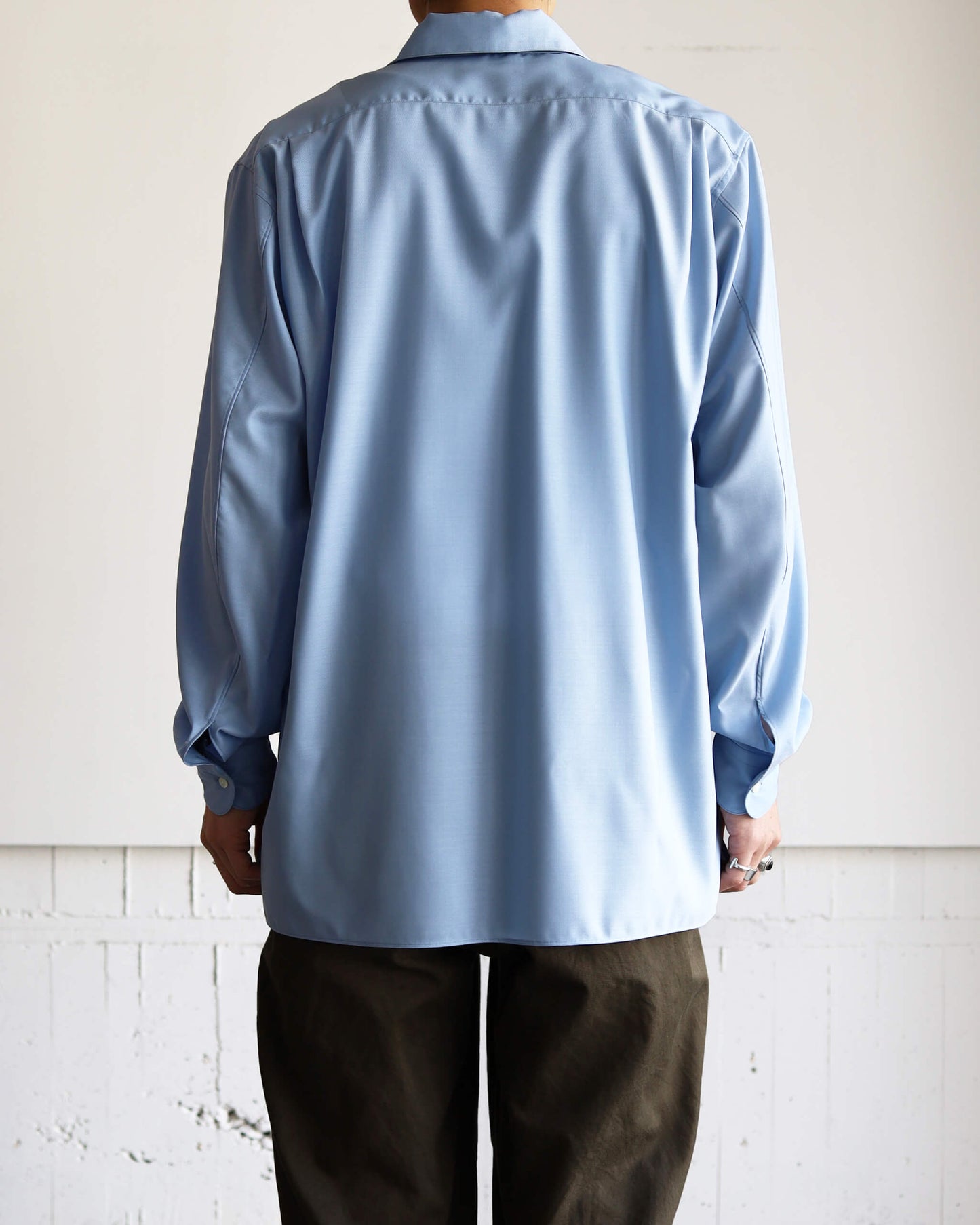 ITALIAN OPEN COLLAR SHIRT SUPER 160's WASHABLE WOOL OXFORD "SAXE"