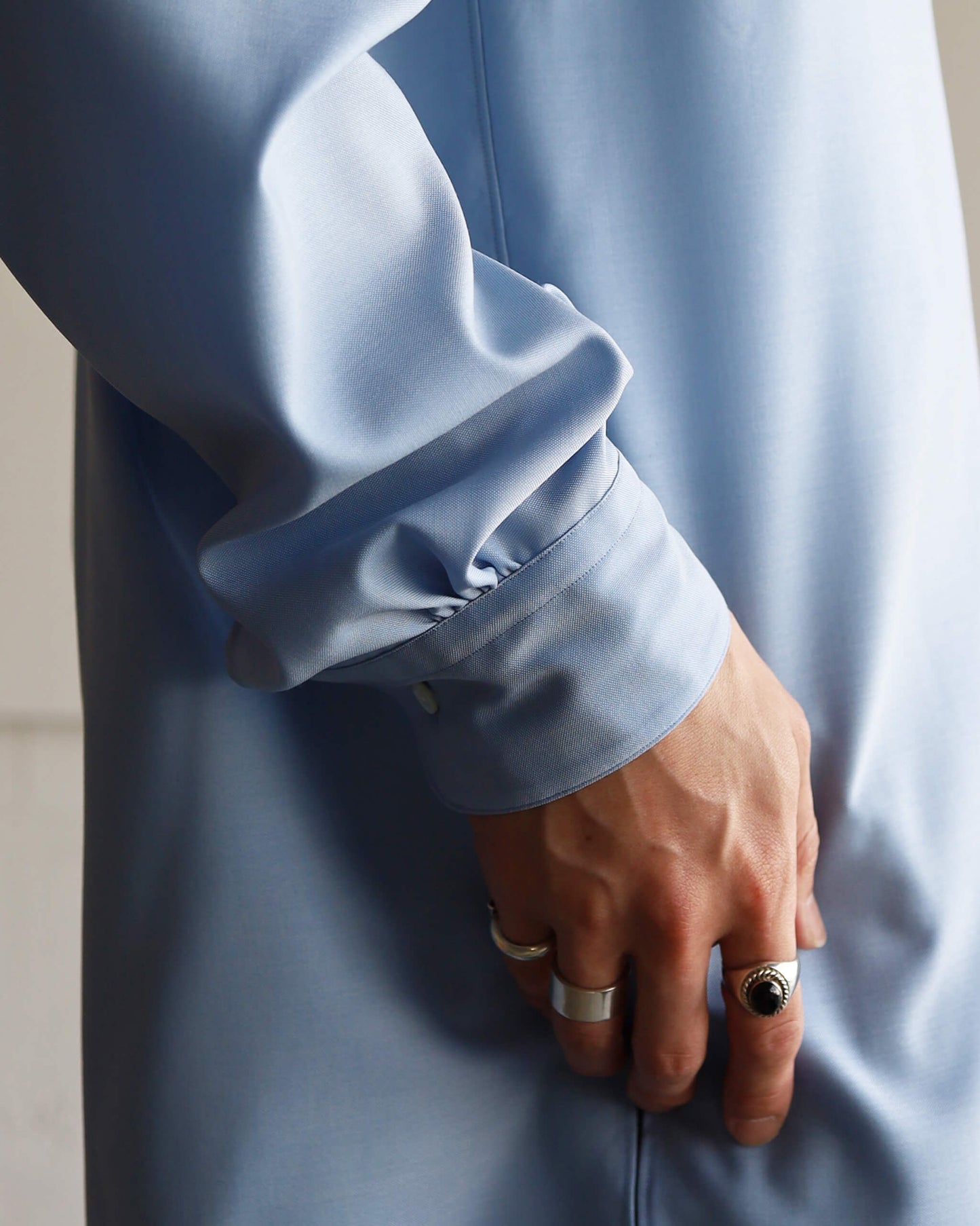 ITALIAN OPEN COLLAR SHIRT SUPER 160's WASHABLE WOOL OXFORD "SAXE"
