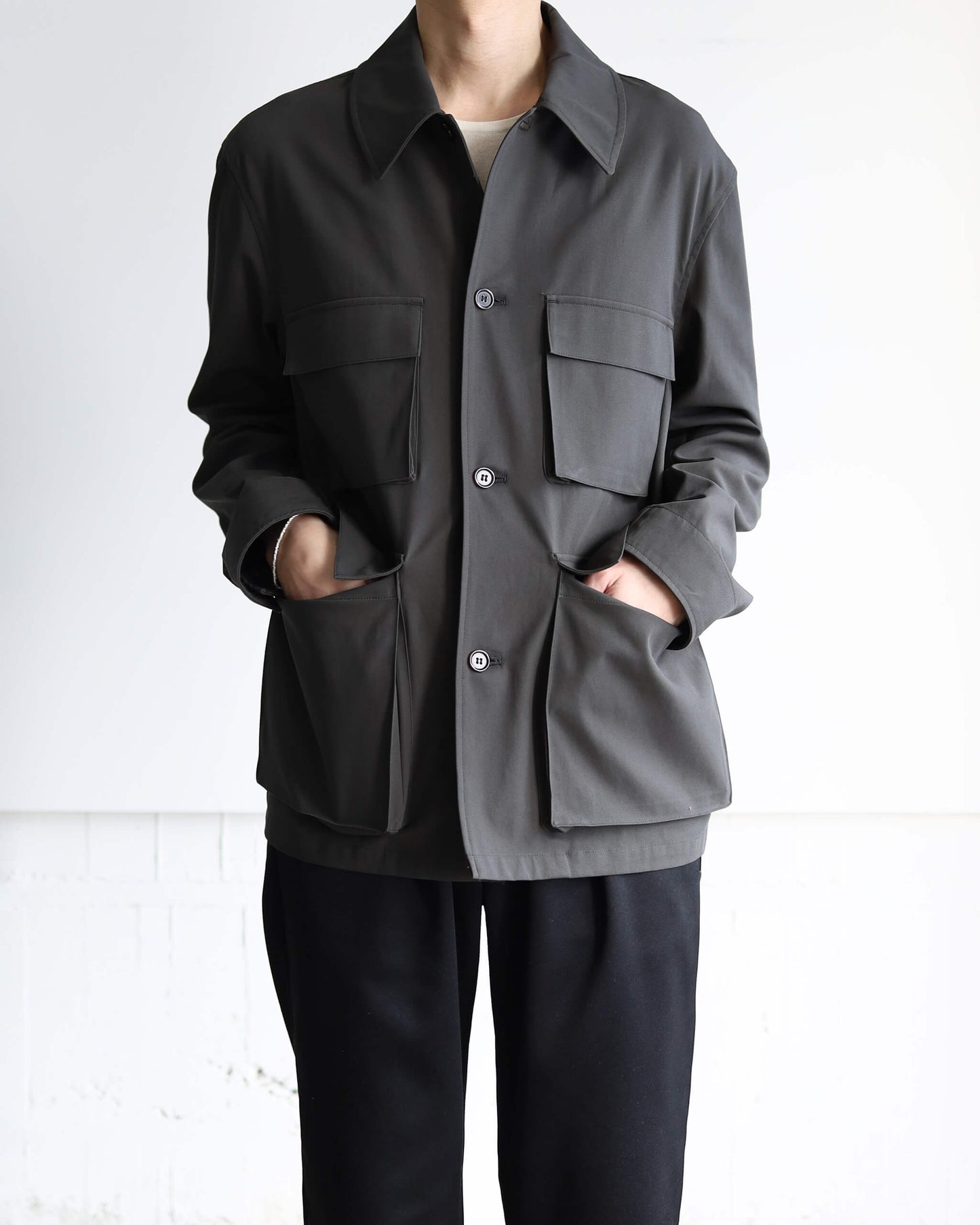 4POCKETS JACKET ORGANIC COTTON VOILE YARN TWILL "DARK OLIVE"