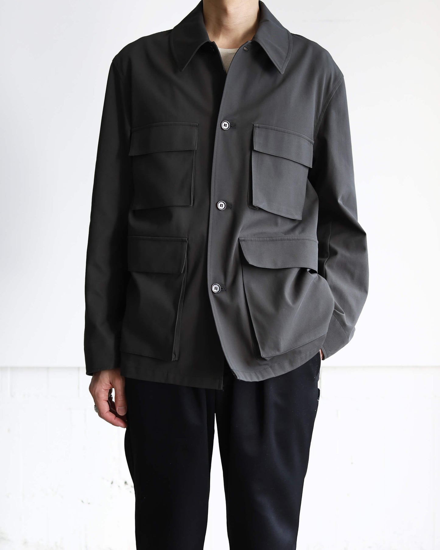 4POCKETS JACKET ORGANIC COTTON VOILE YARN TWILL "DARK OLIVE"