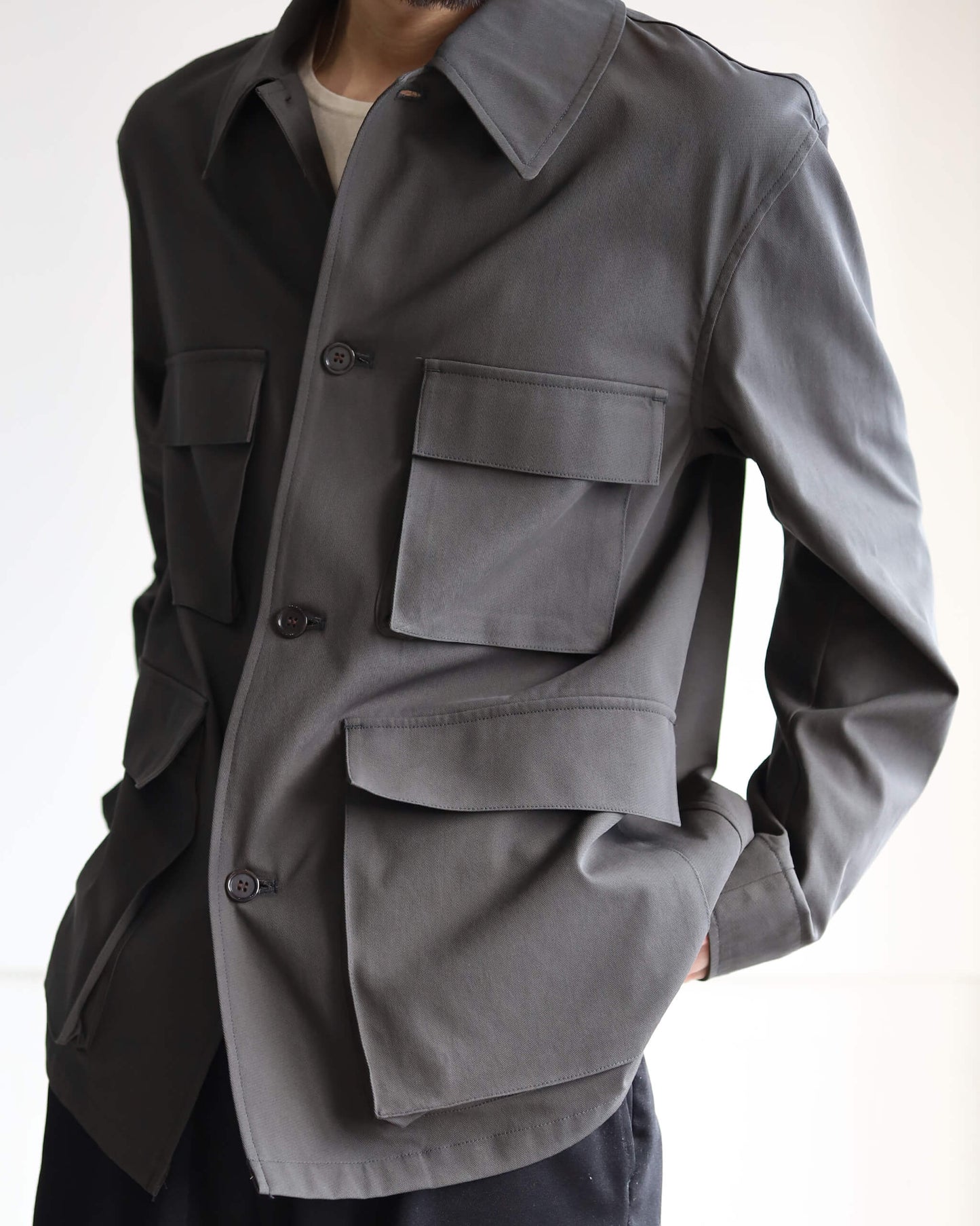 4POCKETS JACKET ORGANIC COTTON VOILE YARN TWILL "DARK OLIVE"