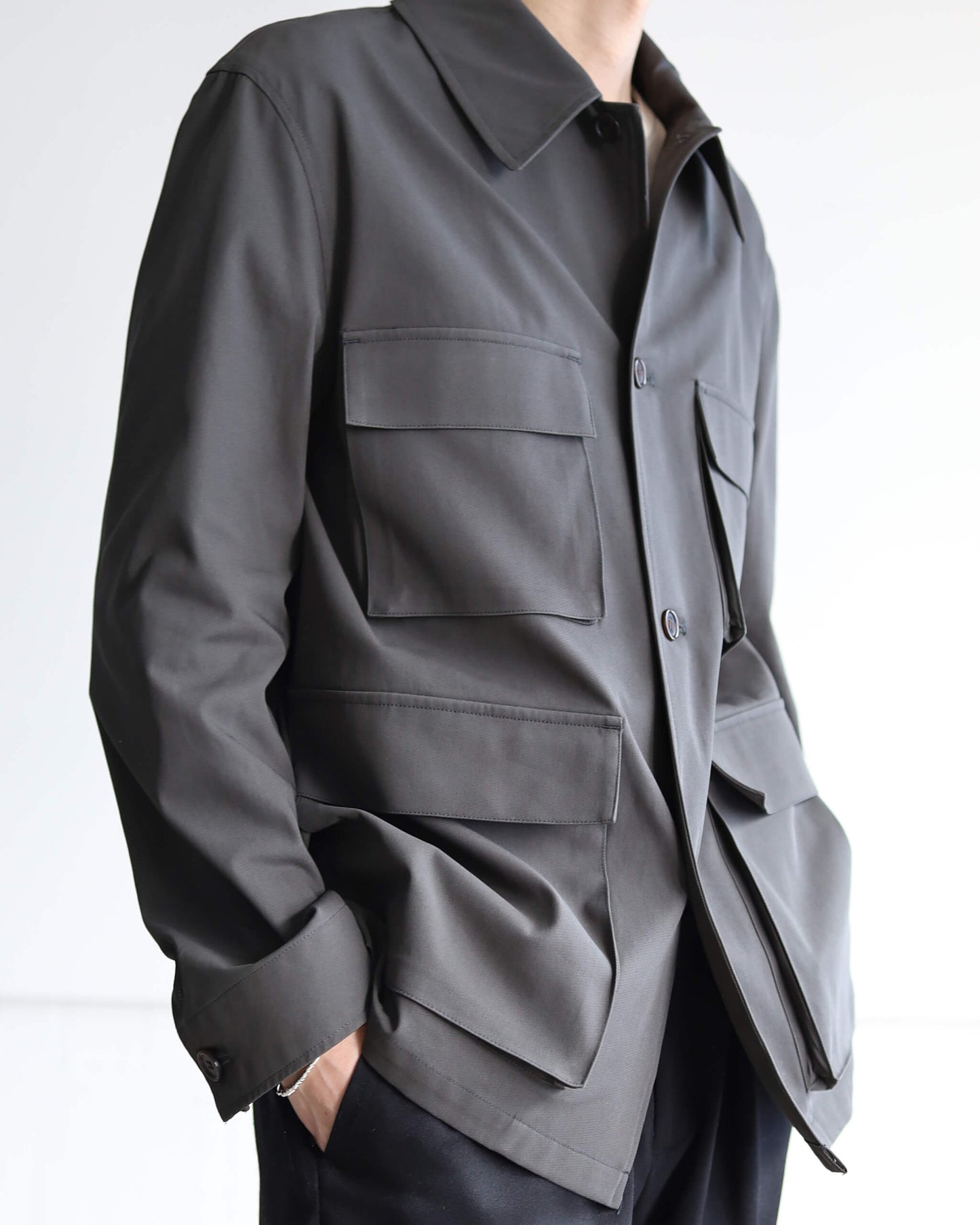 4POCKETS JACKET ORGANIC COTTON VOILE YARN TWILL "DARK OLIVE"