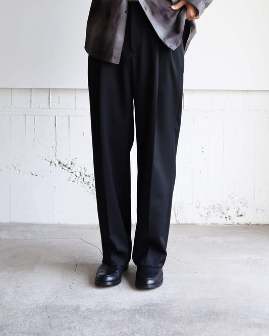DOUBLE PLEATED STRAIGHT TROUSERS ORGANIC WOOL 2/80 GABARDINE "BLACK"