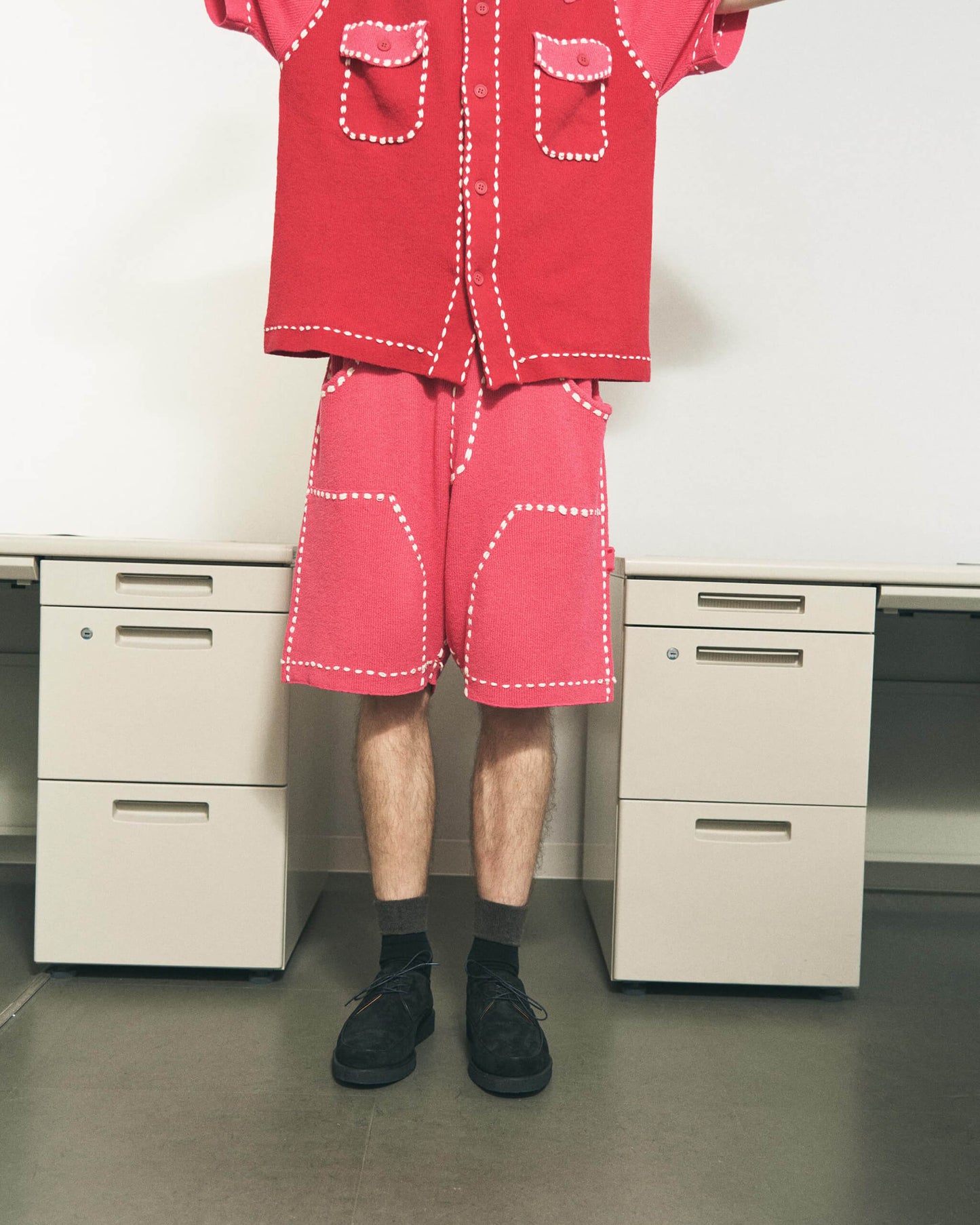 SUMMER PG1 DOUBLE KNEE SHORTS "RED x PINK"