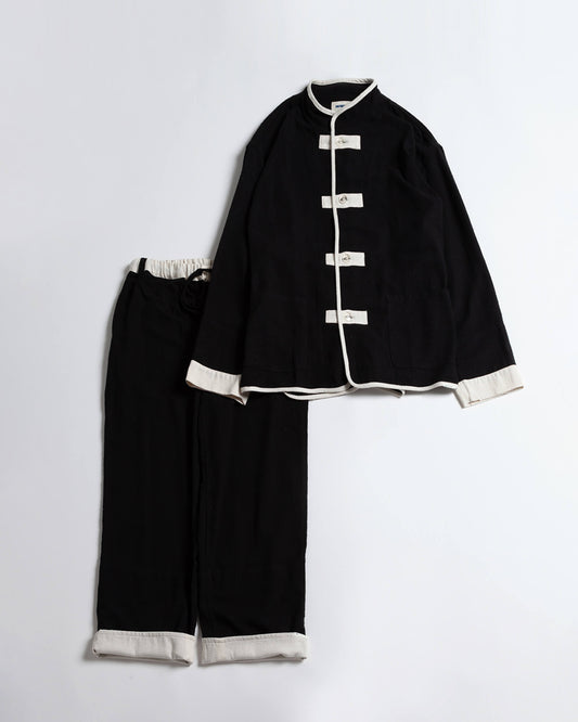 "kung-fu" pajama #cotton silk nep viyella "black"
