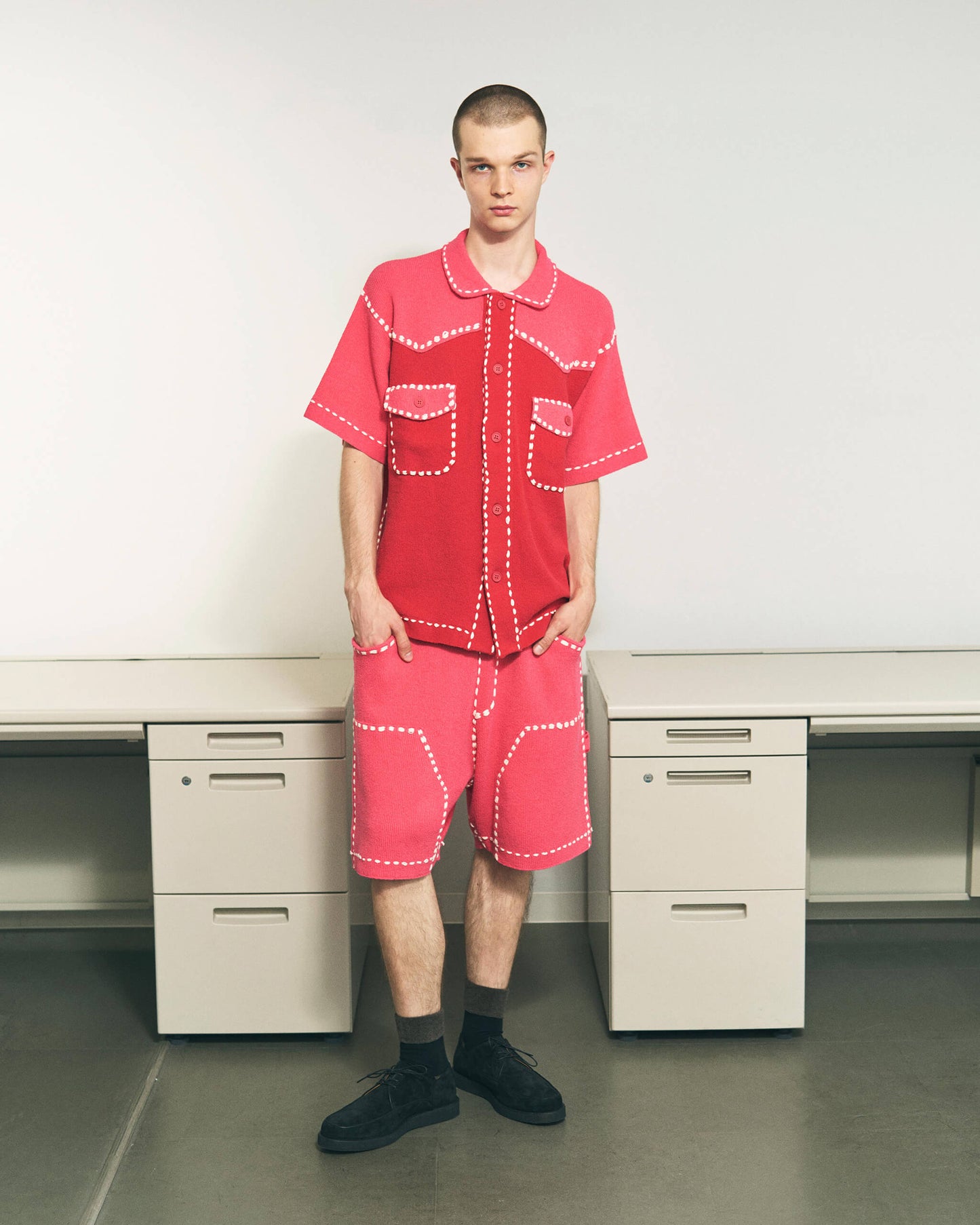 SUMMER PG1 DOUBLE KNEE SHORTS "RED x PINK"