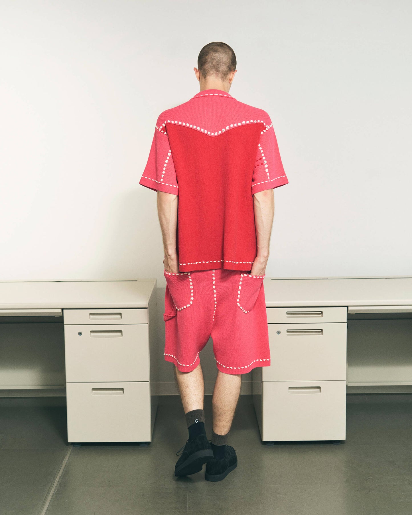 SUMMER PG1 DOUBLE KNEE SHORTS "RED x PINK"