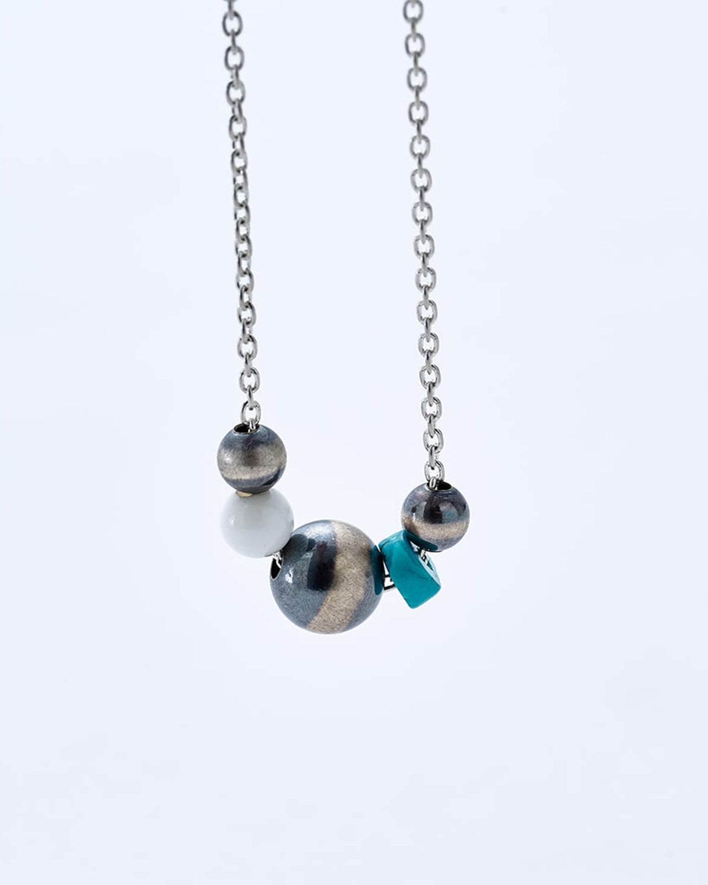 Navajo Pearl Necklace (White Onyx, Turquoise) [C-047]