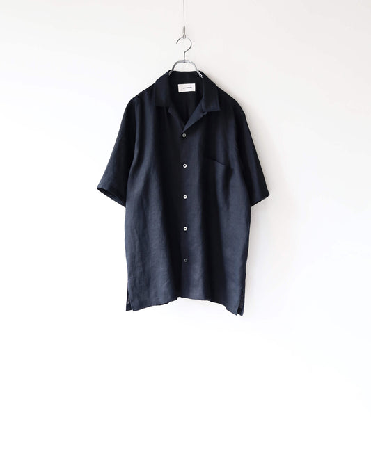 NEW OPEN COLLAR S/S SHIRT HEMP SHIRTING "BLACK"