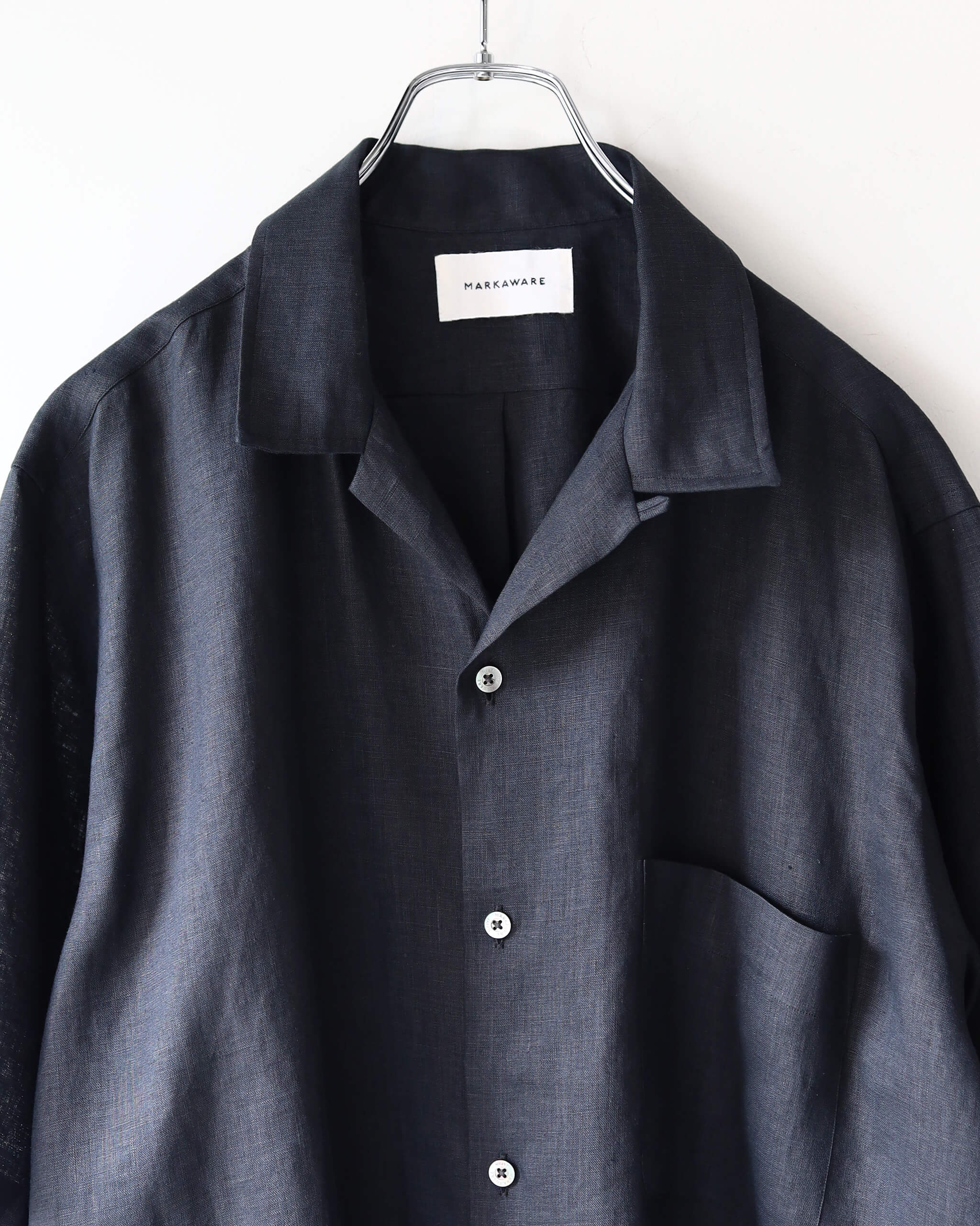 MARKAWARE NEW OPEN COLLAR S/S SHIRT HEMP SHIRTING 