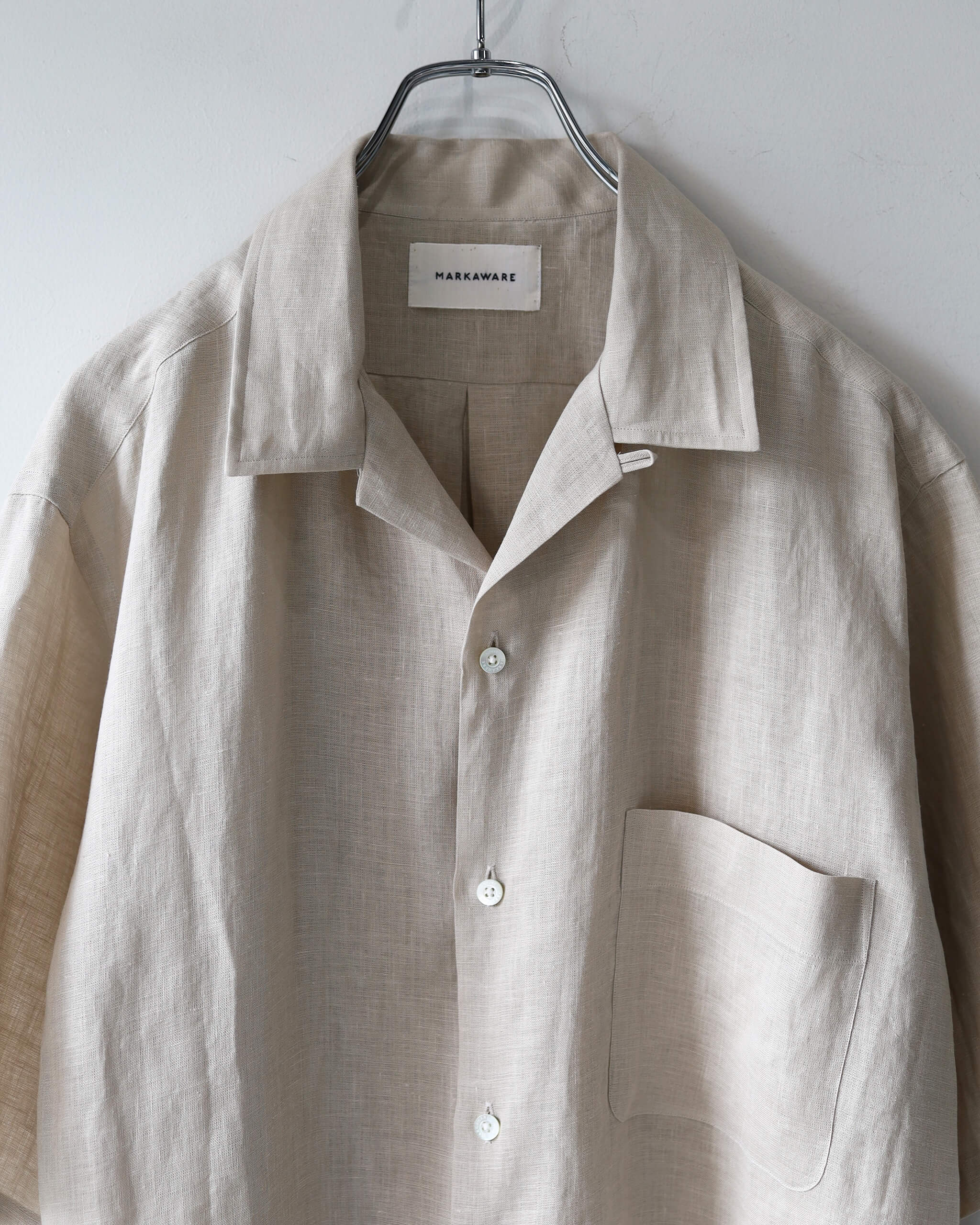 MARKAWARE NEW OPEN COLLAR S/S SHIRT HEMP SHIRTING 