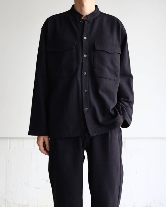 FINE LOOP BACK / COLLARLESS SHIRT "BLACK"