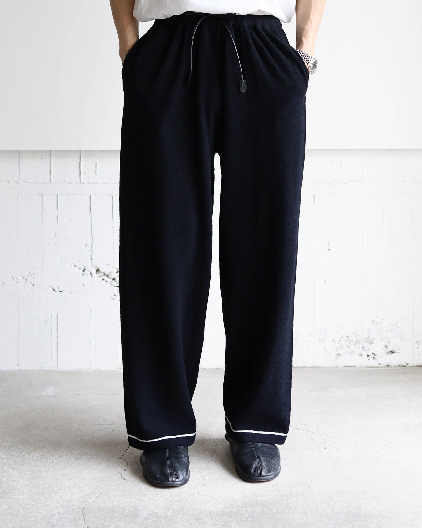 Cotton cashmere pile Line pants "Black"