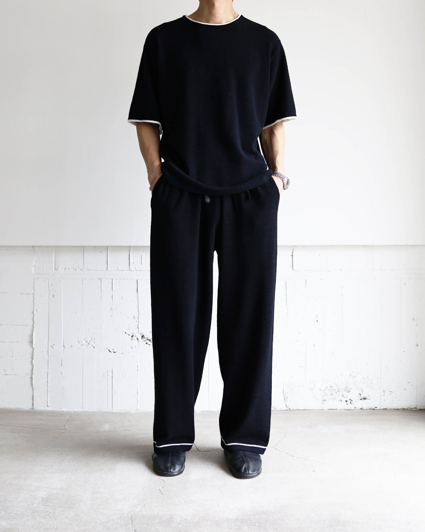 Cotton cashmere pile Line pants "Black"