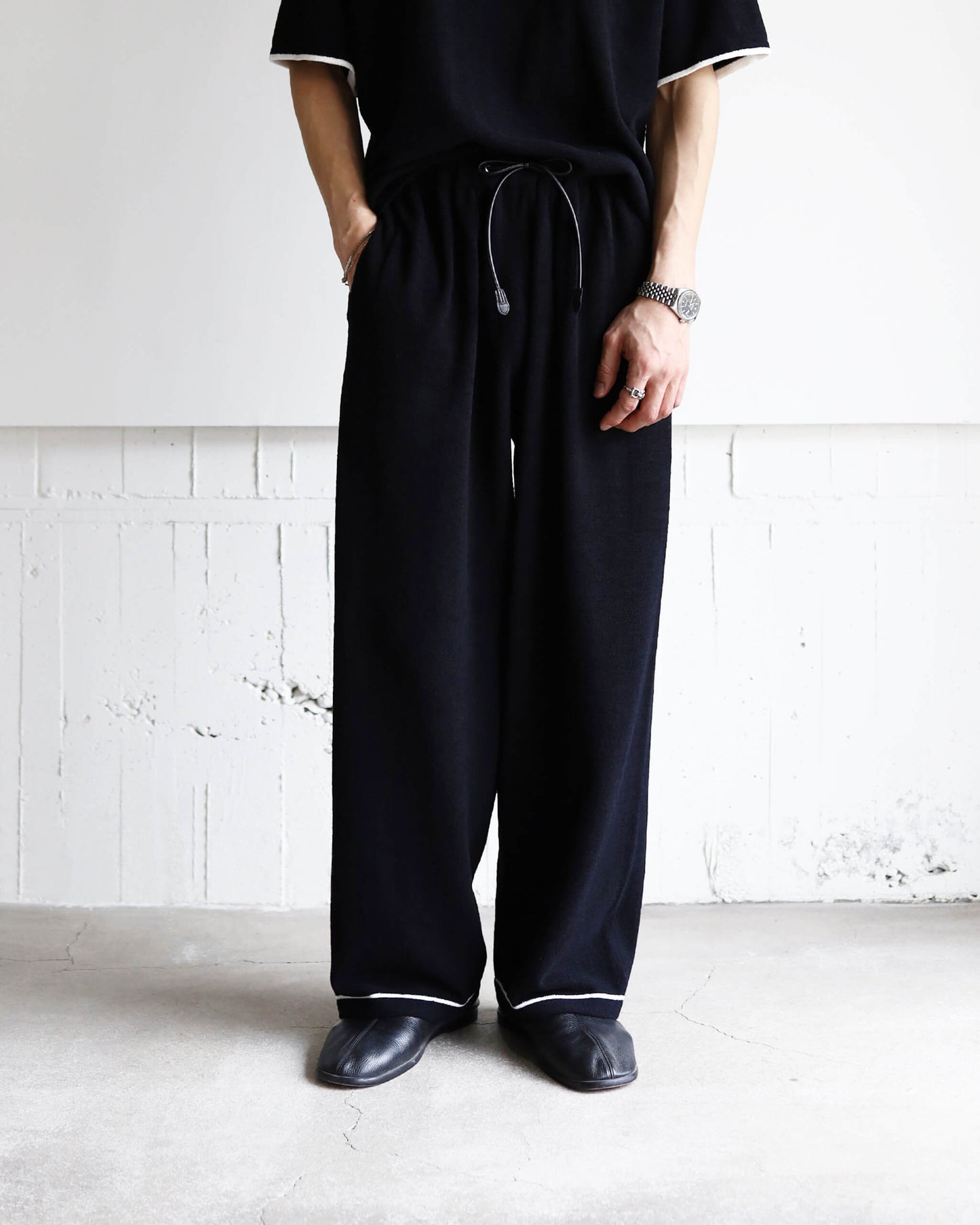 Cotton cashmere pile Line pants "Black"