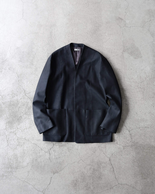 [Exclusive] Entrefino lamb leather - Collar less jacket "Black"