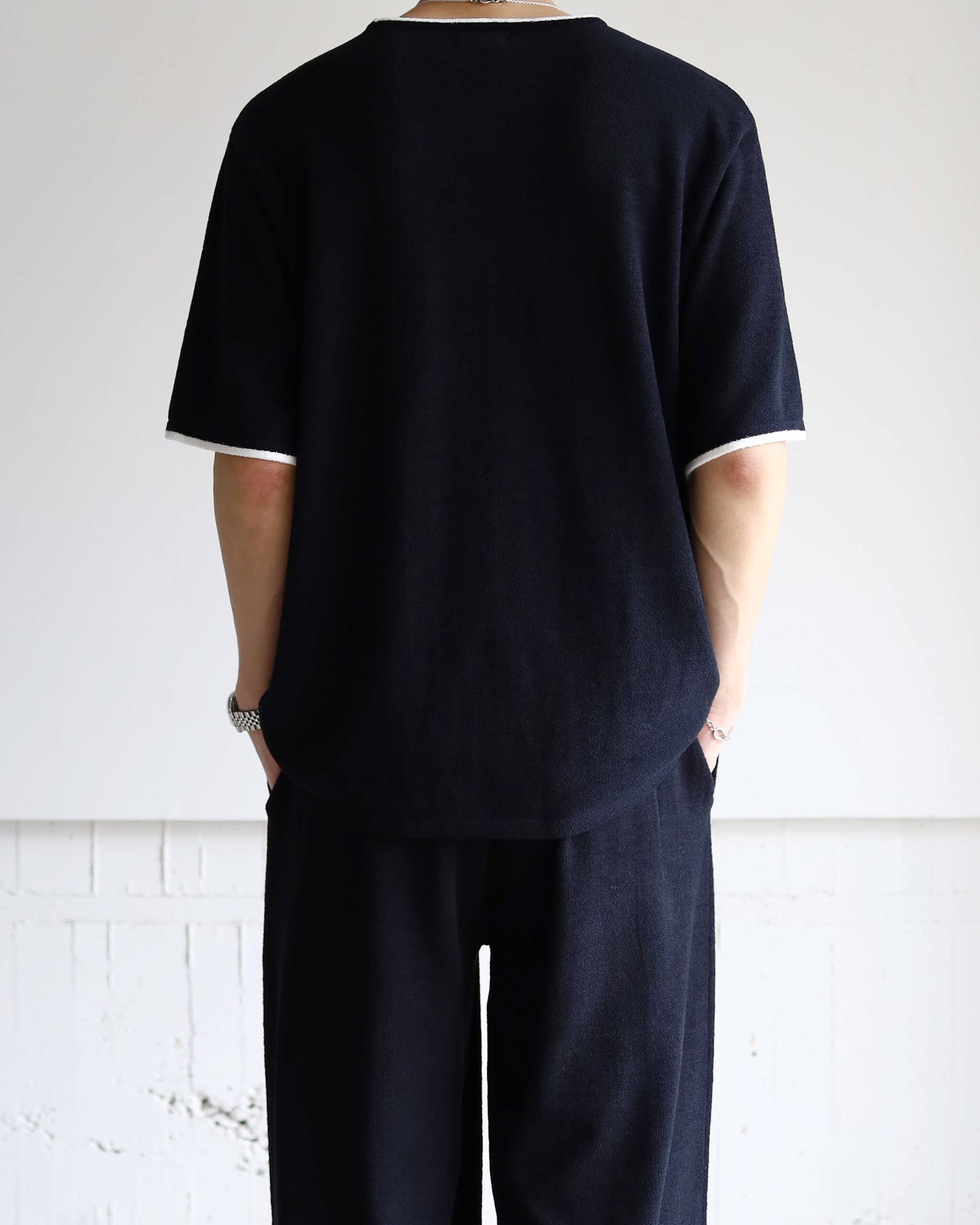 Cotton cashmere pile Half sleeve T "Black"