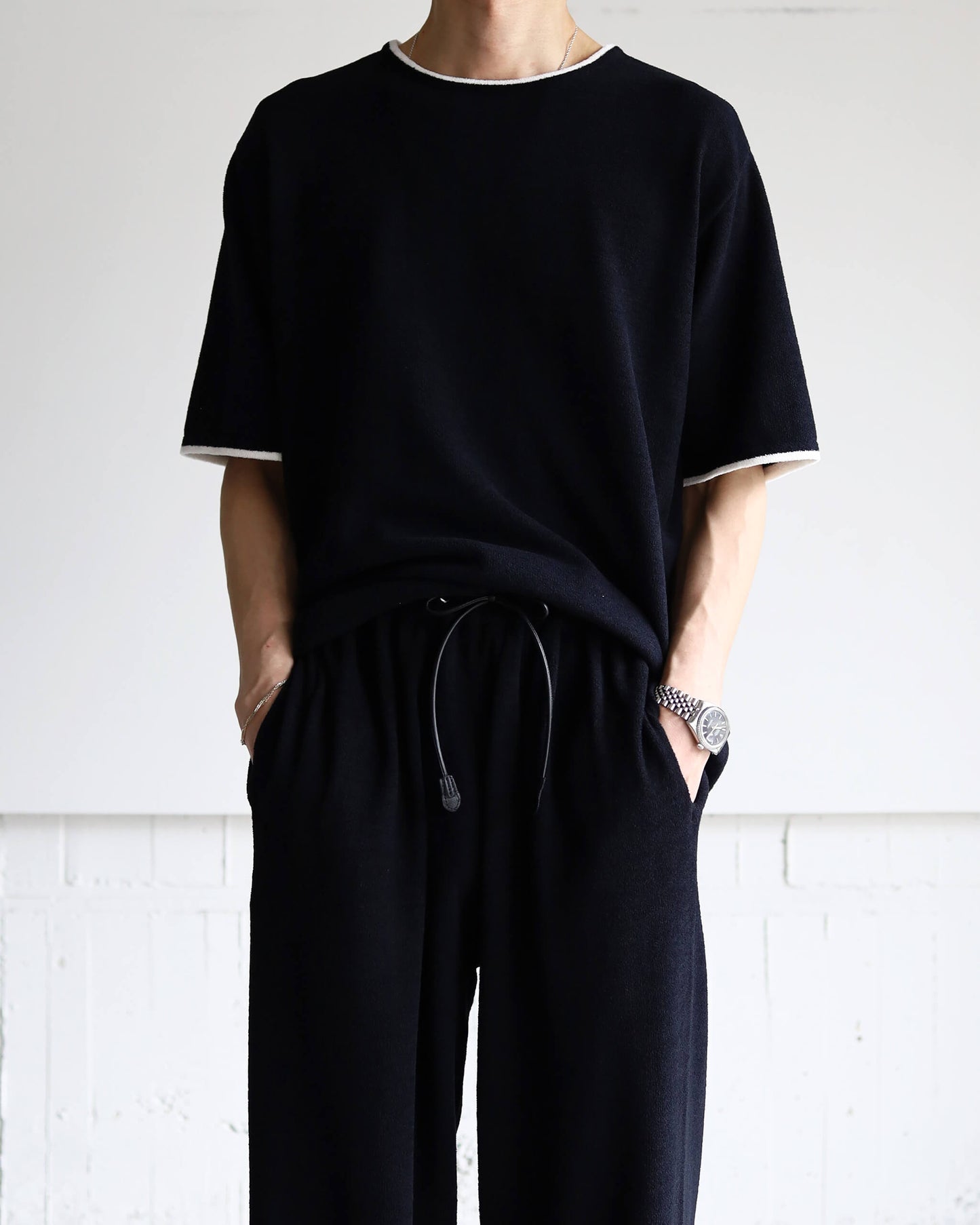 Cotton cashmere pile Half sleeve T "Black"
