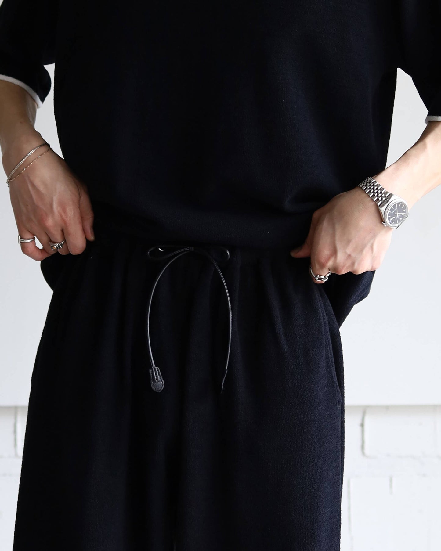 Cotton cashmere pile Half sleeve T "Black"