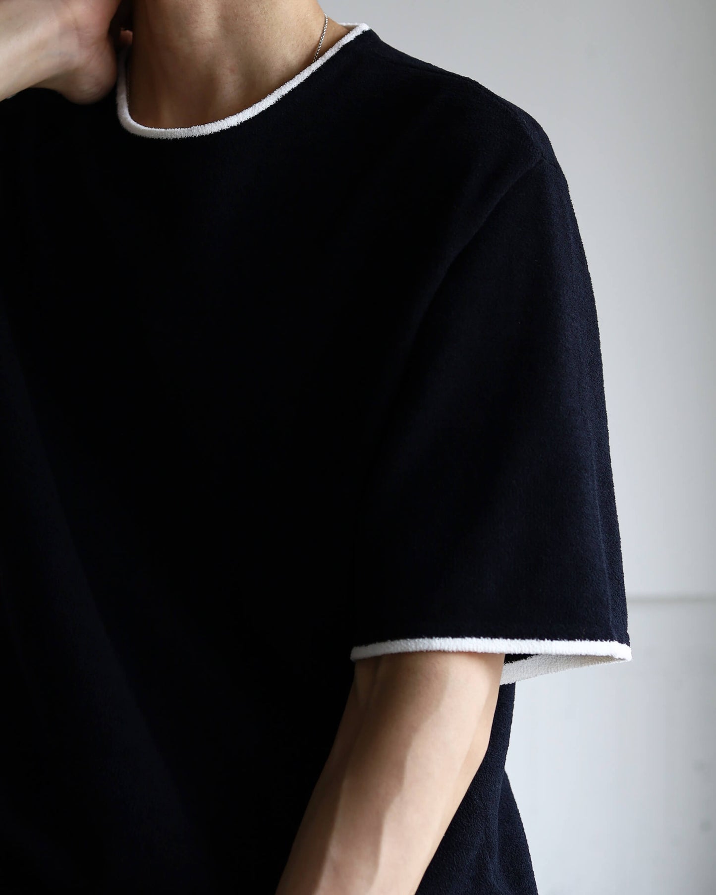 Cotton cashmere pile Half sleeve T "Black"