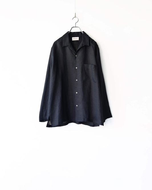 COMFORT FIT OPEN COLLAR SHIRT HEMP SHIRTING "BLACK"