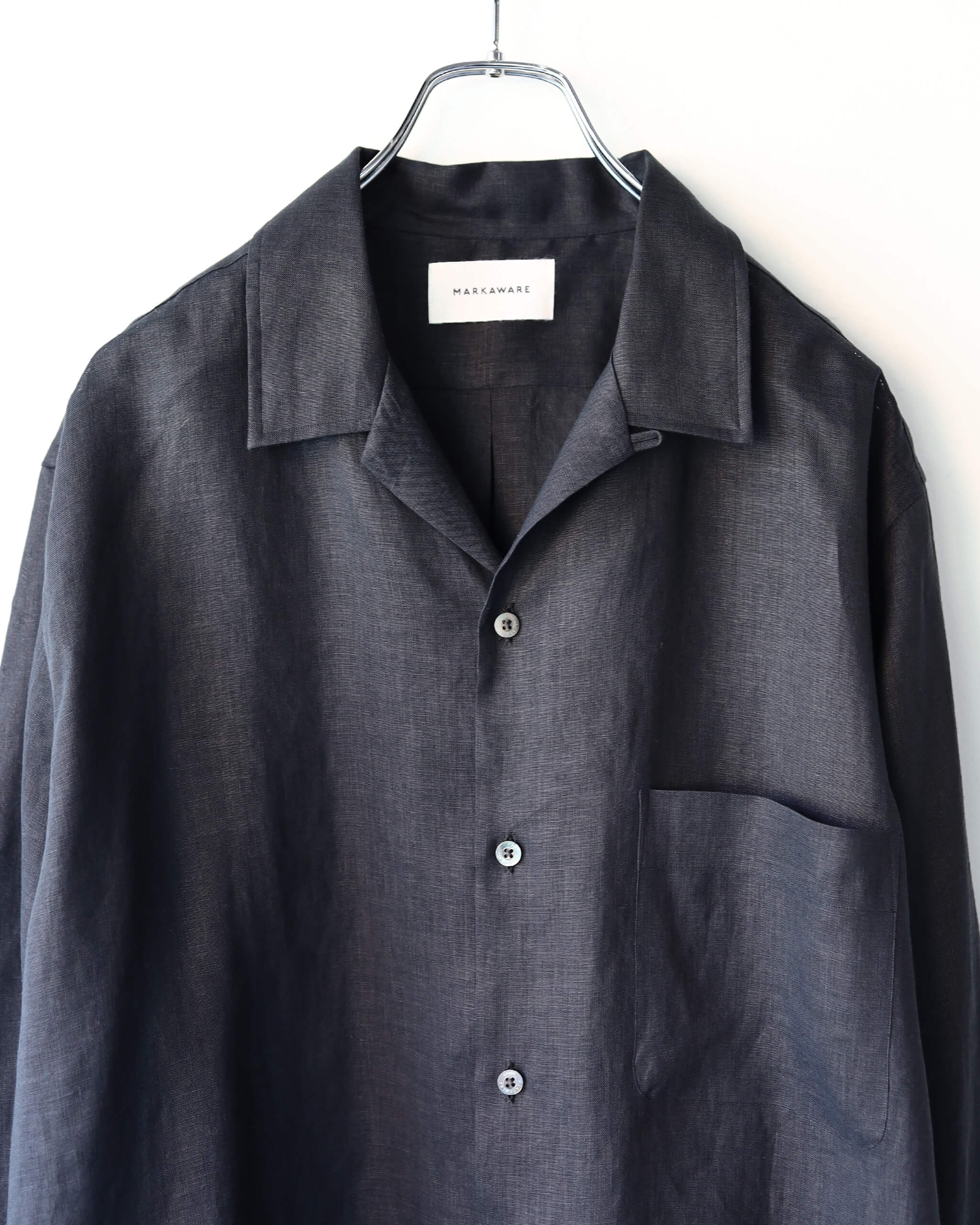MARKAWARE COMFORT FIT OPEN COLLAR SHIRT HEMP SHIRTING 