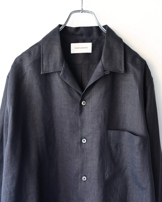 COMFORT FIT OPEN COLLAR SHIRT HEMP SHIRTING "BLACK"