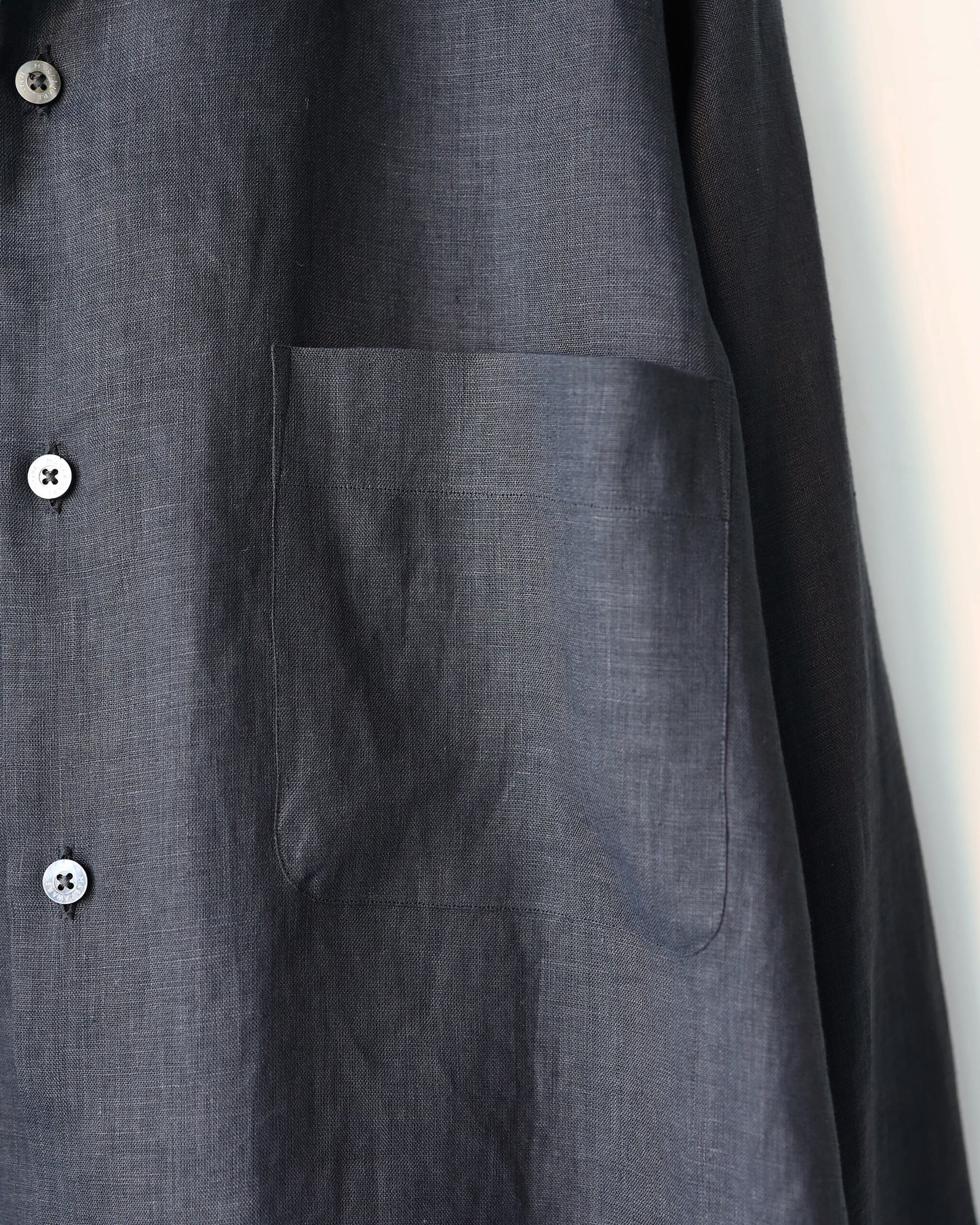 COMFORT FIT OPEN COLLAR SHIRT HEMP SHIRTING "BLACK"