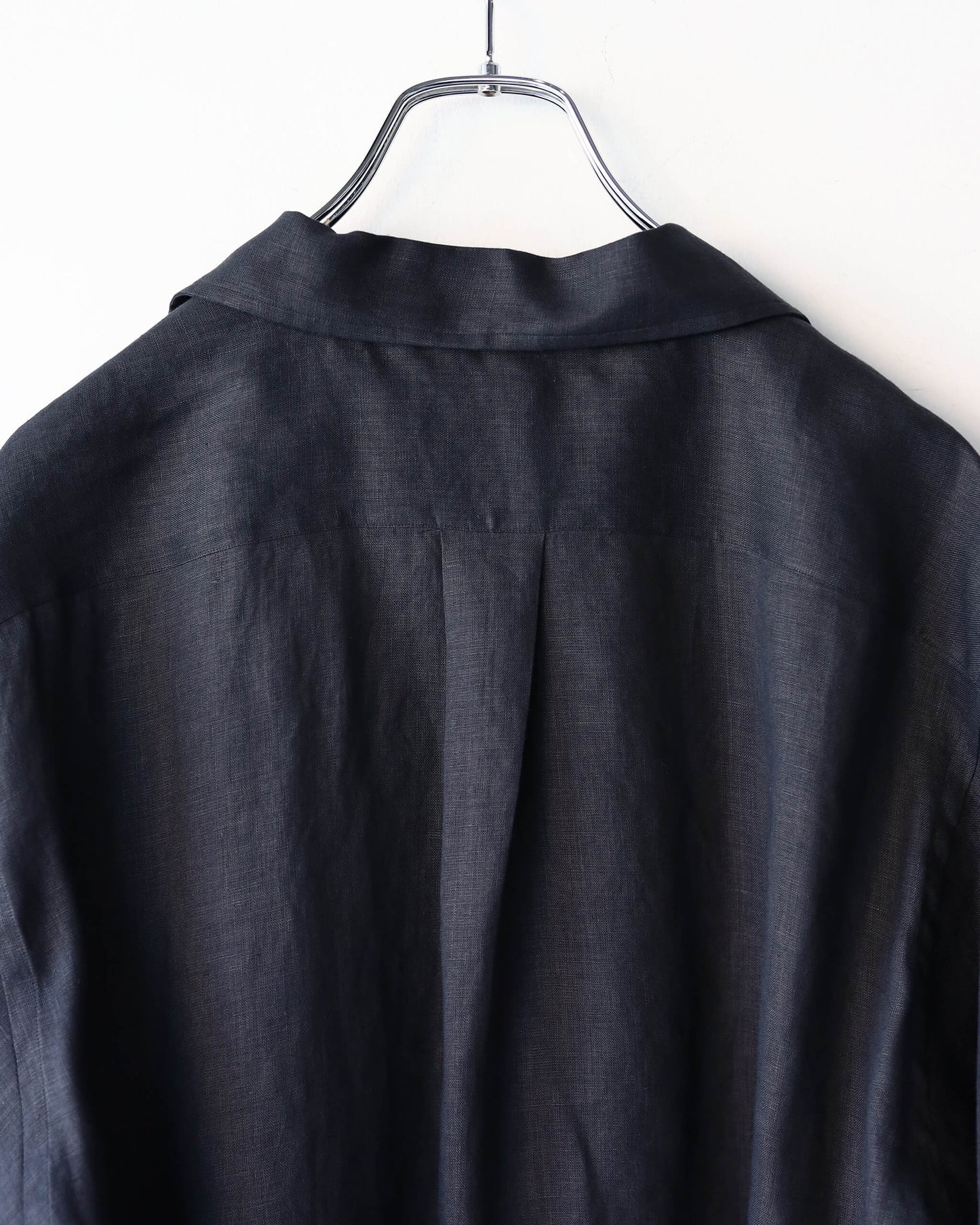 COMFORT FIT OPEN COLLAR SHIRT HEMP SHIRTING "BLACK"