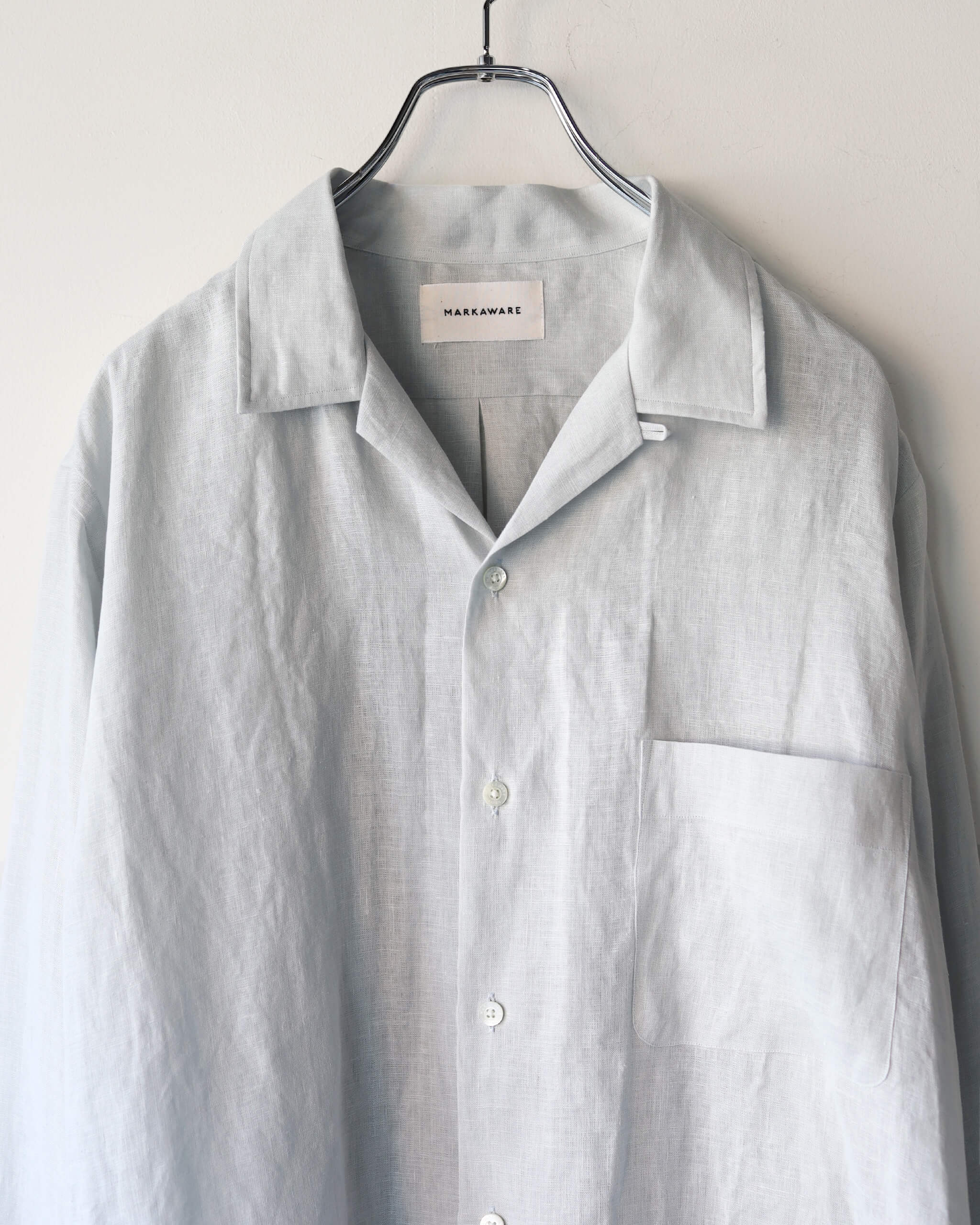 MARKAWARE COMFORT FIT OPEN COLLAR SHIRT HEMP SHIRTING 