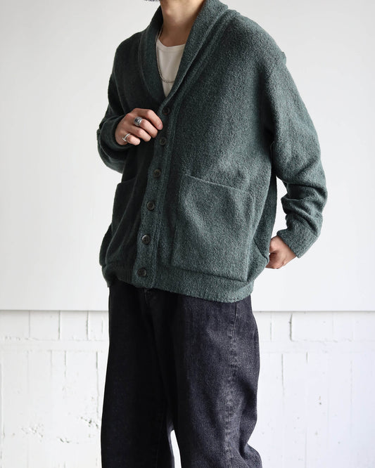 Wool boucle Shawl collar cardigan "Forest"