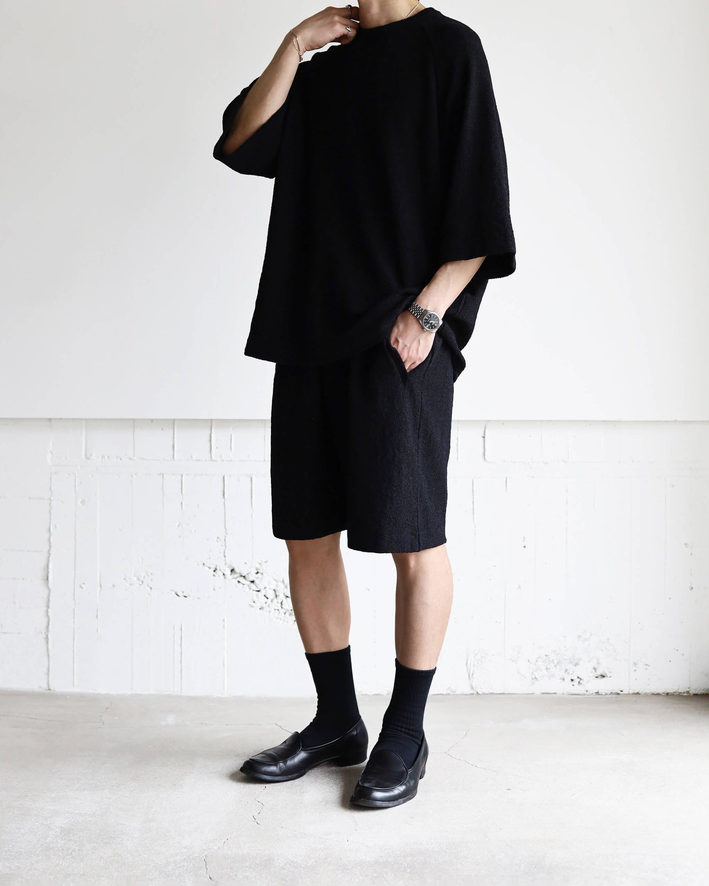 Paper boucle Raglan sleeve T "Black"