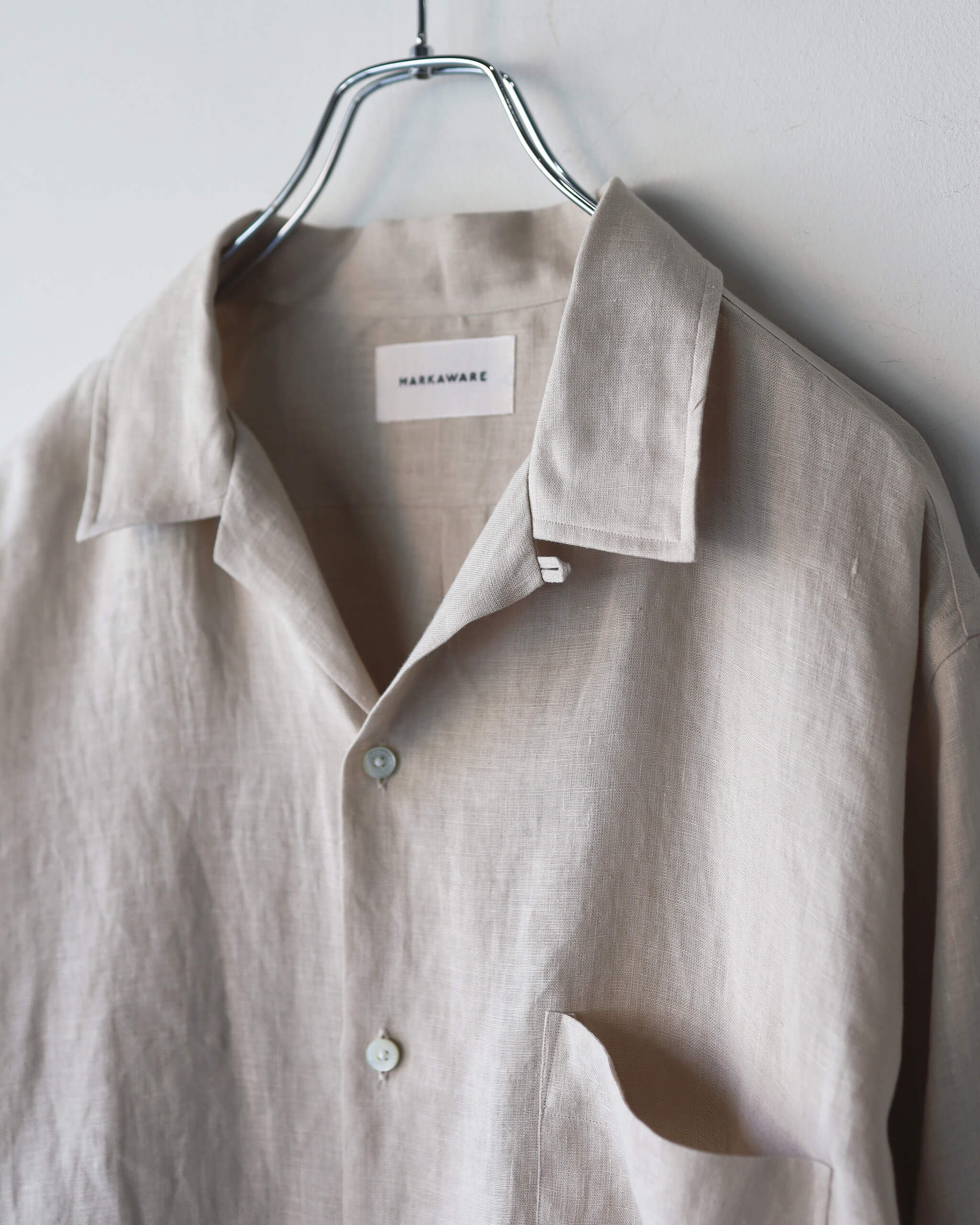 MARKAWARE COMFORT FIT OPEN COLLAR SHIRT HEMP SHIRTING 