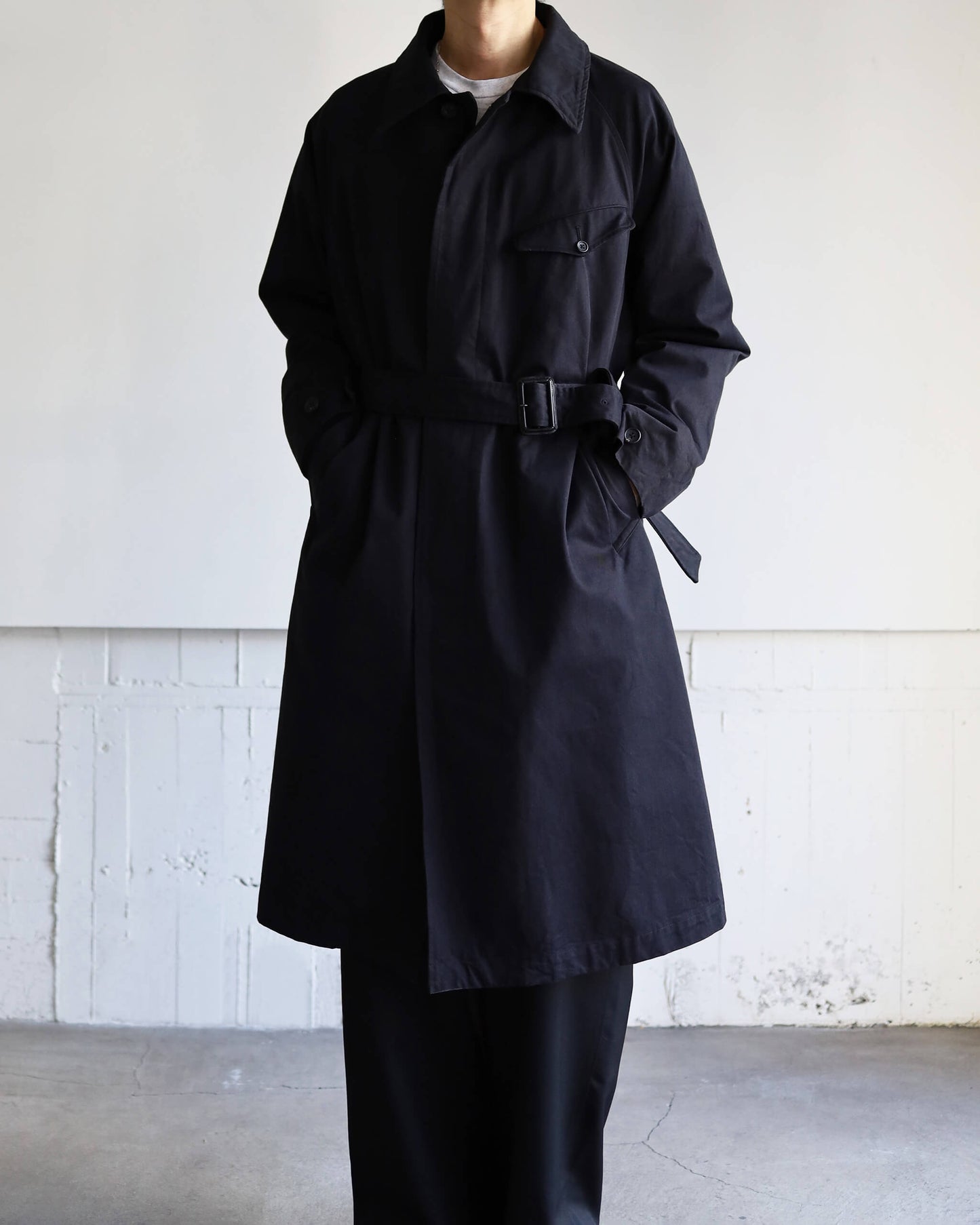 DOUBLE FACE COTTON / BELTED COAT "BLACK"